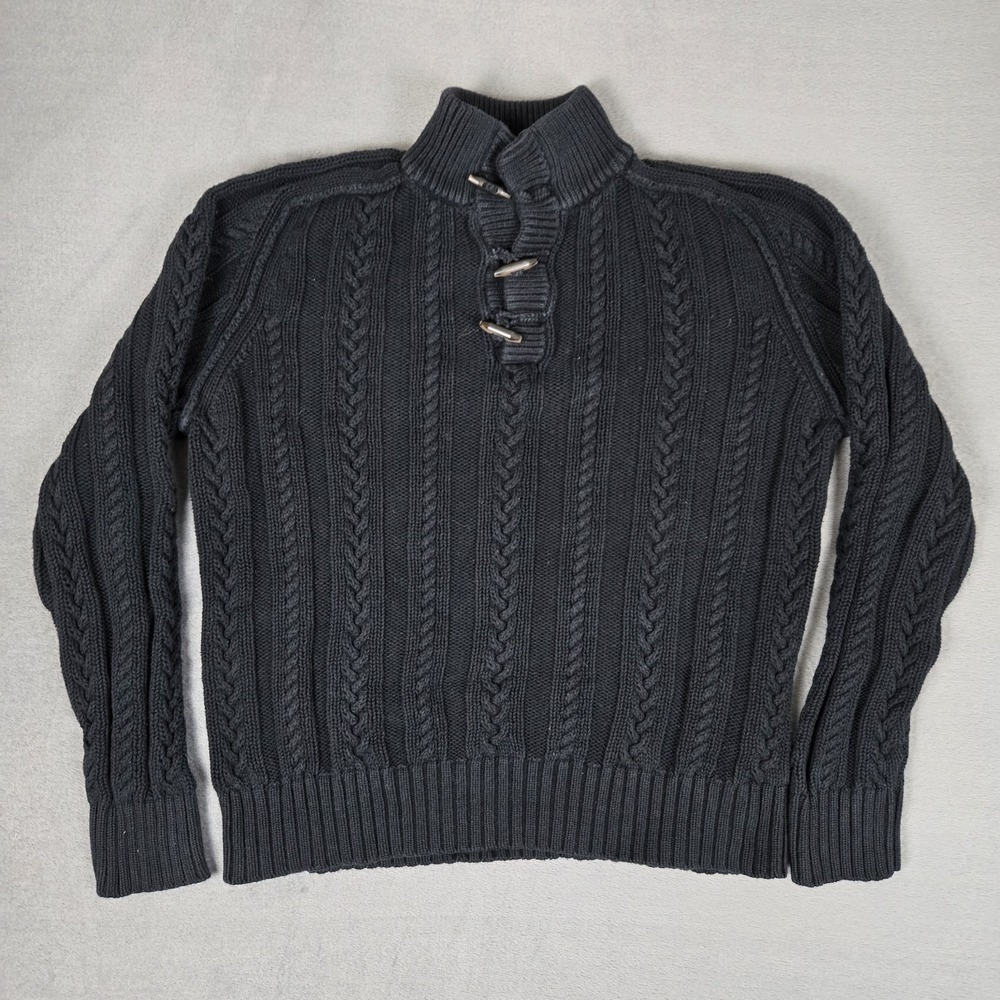 Banana Republic Sweater‎ Mens Large Black Cable Knit Toggle Mock Neck Pullover